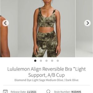 Lululemon Align Reversible Bra A/B Cup Diamond Dye Light Sage Medium Olive dark